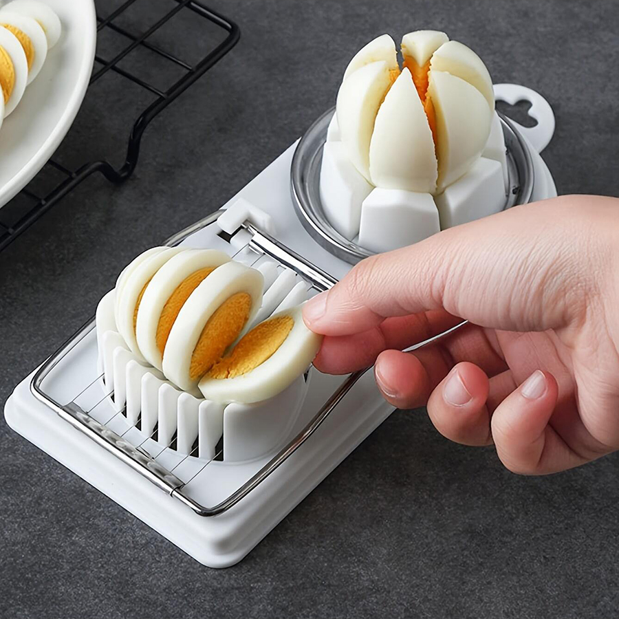 Kitchen Gadgets Wirecutter - 2-in-1-Eierschneider, Edelstahl-Drahtschneider mit PP-Basis, hängende Aufbewahrung,