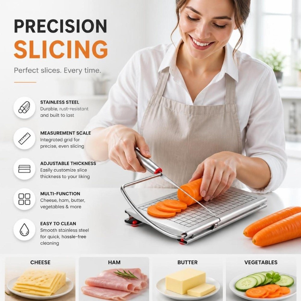 Kitchen Gadgets Wirecutter - Edelstahl-Butter-Käse-Schneider, Verstellbarer, müheloser Draht-Käseschneider mit Skala,