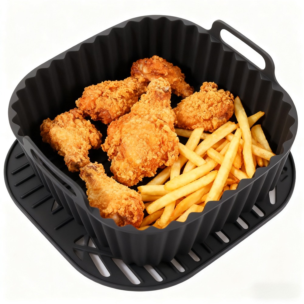 Silicone Steamer Basket - Wiederverwendbare Silikon-Einlagen für Heißluftfritteusen, quadratische Antihaft-Korbmatten