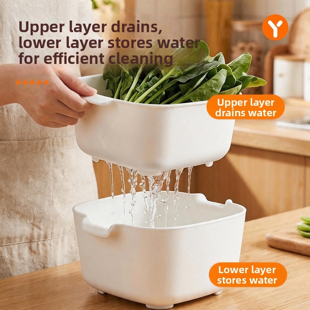 Kitchen Home Gadgets - Lebensmittelechter Zweistufiger Abtropfkorb mit Hohlbereich, Solider