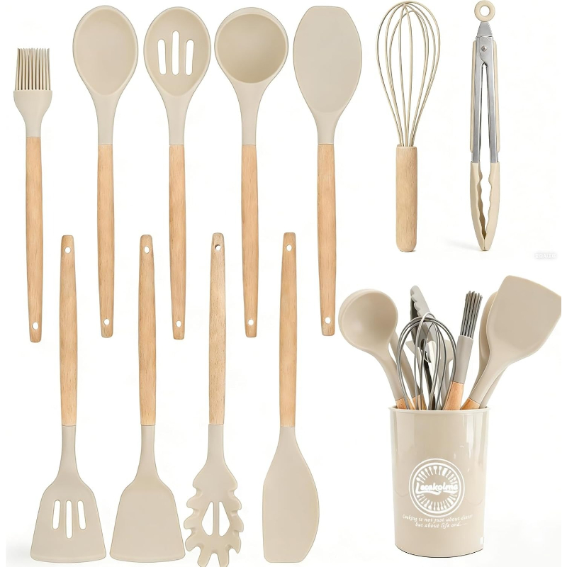 Kitchen Gadgets And Utensils - Holzgriff Silikon Küchenutensilien Set 14-teilig Antihaft-Kochgeschirr