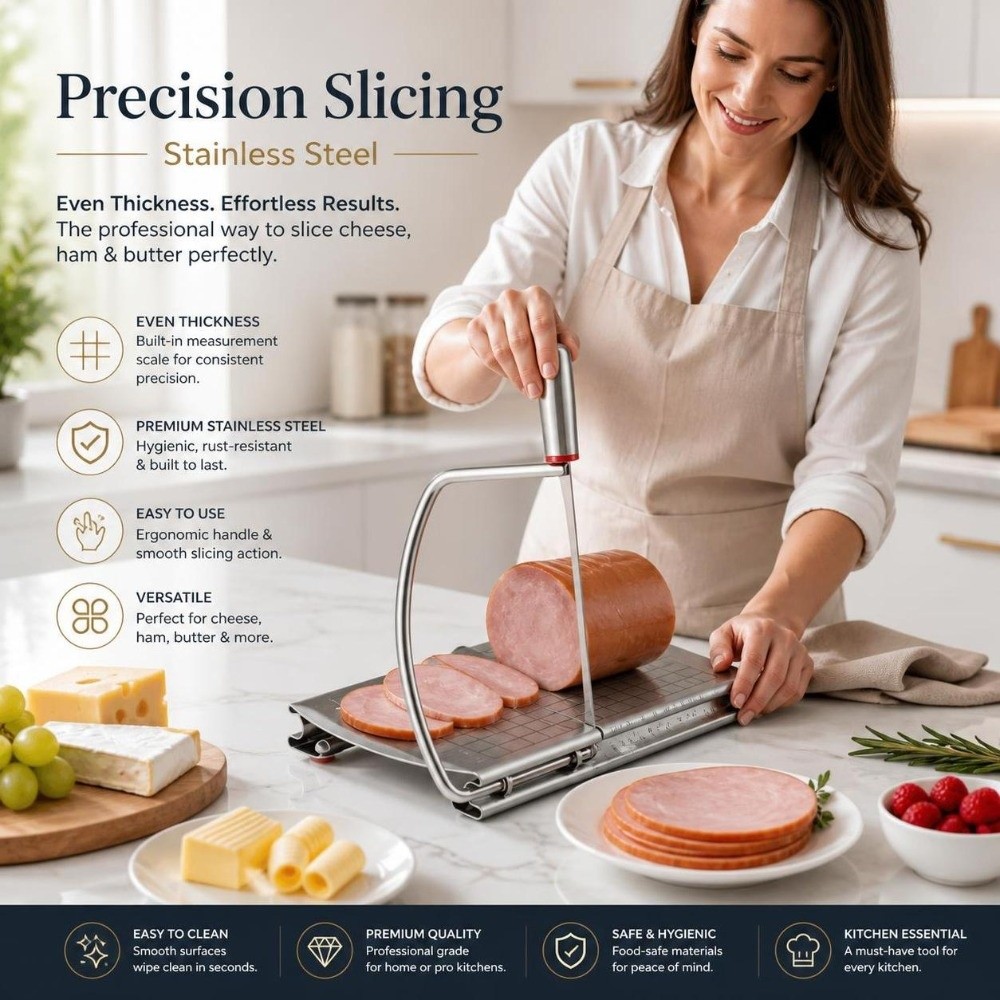Kitchen Gadgets Wirecutter - Edelstahl-Butter-Käse-Schneider, verstellbar mit Skala, Draht-Käseschneider, müheloses